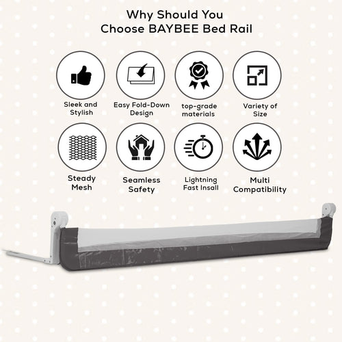 BAYBEE Bed Rail Guard Height Adjustable Barrier for Baby - 180 x 42 cm BAYBEE