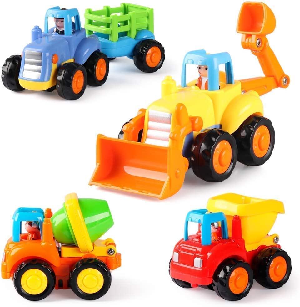 BAYBEE 4 Pcs Unbreakable Toys Friction Powered Push and Go Toys Vehicles for Kids.