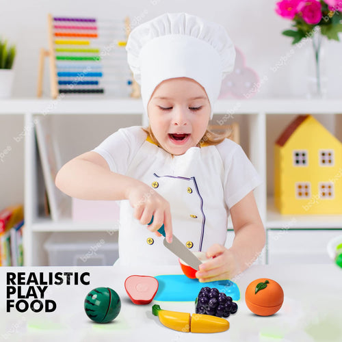 BAYBEE Fruit Toys Set For Kids|5Pcs Realistic Sliceable Fruits Cutting Play Toy|Fruits For Kids Toys With Knife & Cutting Board BAYBEE