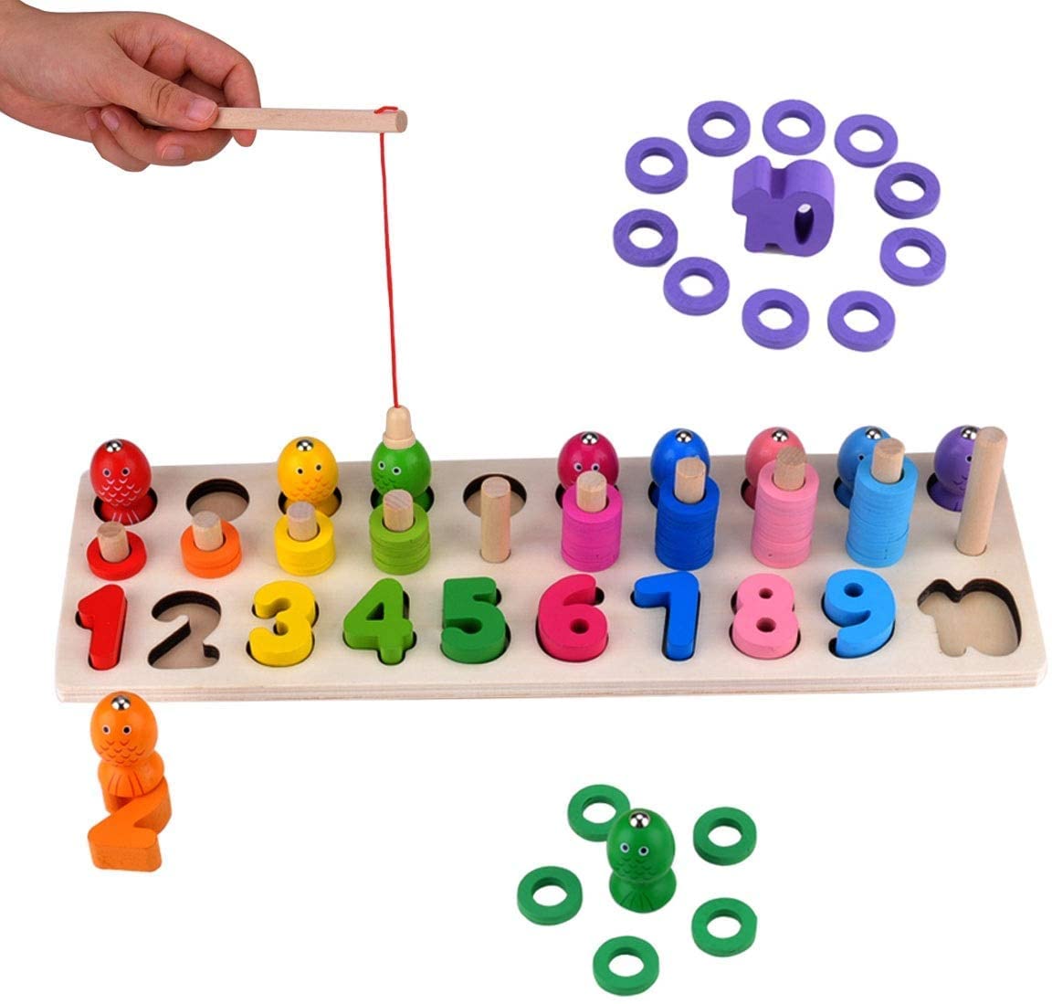 Baybee Wooden Digital Fish Catching Board Games Number Matching Puzzle for Kids with Magnetic Fish Toys