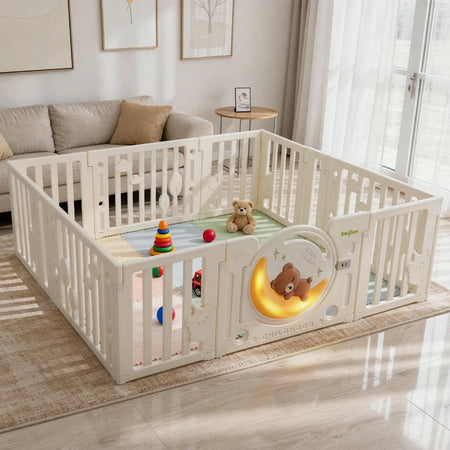 Baybee 2-in-1 Moon Foldable Baby Playpen with Glowing Light & Basketball Set Safety Lock Play Yard for 0-5 Years  (18 Panel) Baybee India