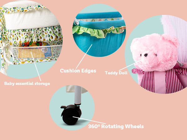 Baybee Fuffy Baby Swing Cradle for Newborn Baby with Mosquito Net, Storage & Wheels — slide 1