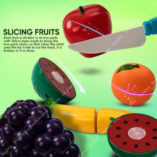 BAYBEE Fruit Toys Set For Kids|5Pcs Realistic Sliceable Fruits Cutting Play Toy|Fruits For Kids Toys With Knife & Cutting Board BAYBEE