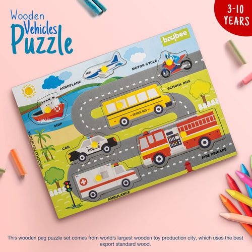 Baybee Transport Vehicle Wooden Puzzle Games for Kids with Easy Pulling Knob 7 Pcs BAYBEE