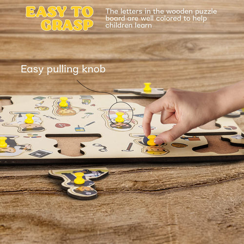 BAYBEE Community Helpers Wooden Puzzle Games for Kids with Easy Pulling Knob 10 Pcs BAYBEE