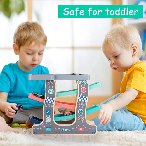 Baybee Wooden Gliding Car for Kids, Baby Toy Car Games, Kids Toys Set with 4 Race Track and Parking Slot BAYBEE