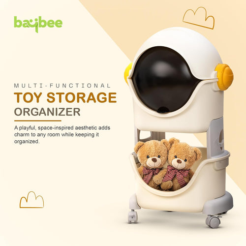 BAYBEE Astronaut Toy Storage Organizer for Kids | 2-Level Detachable Rolling Cart with Center-Locking Wheels | Bookshelf  Rack with Dust-Proof Flip Door BAYBEE