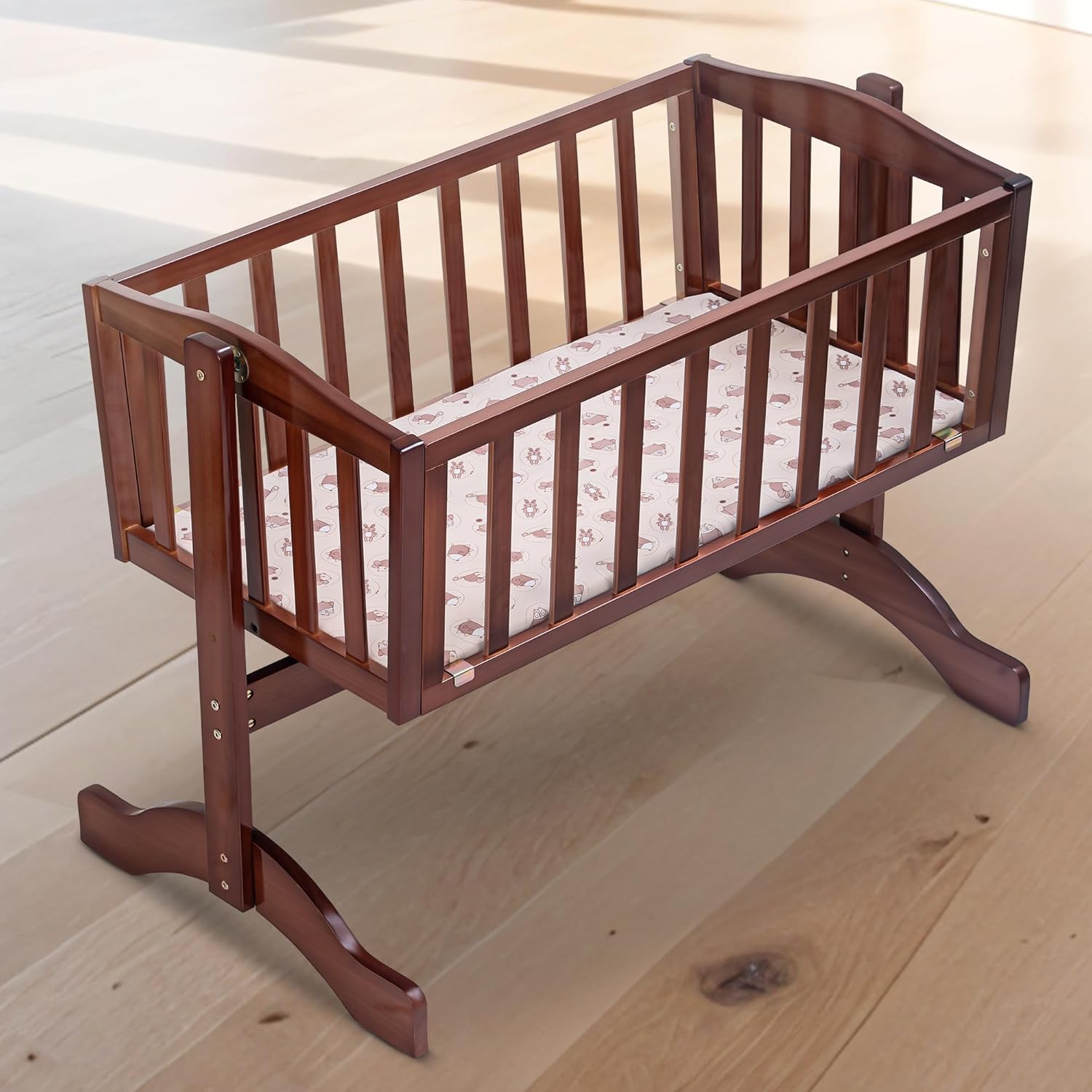 BAYBEE Bumble Wooden Cradle for New Born Baby | Baby Crib Cot with Swing Lock Function & Kids Bed Mattress | Swing Cradle for Babies | Infants Wooden Cot for Baby