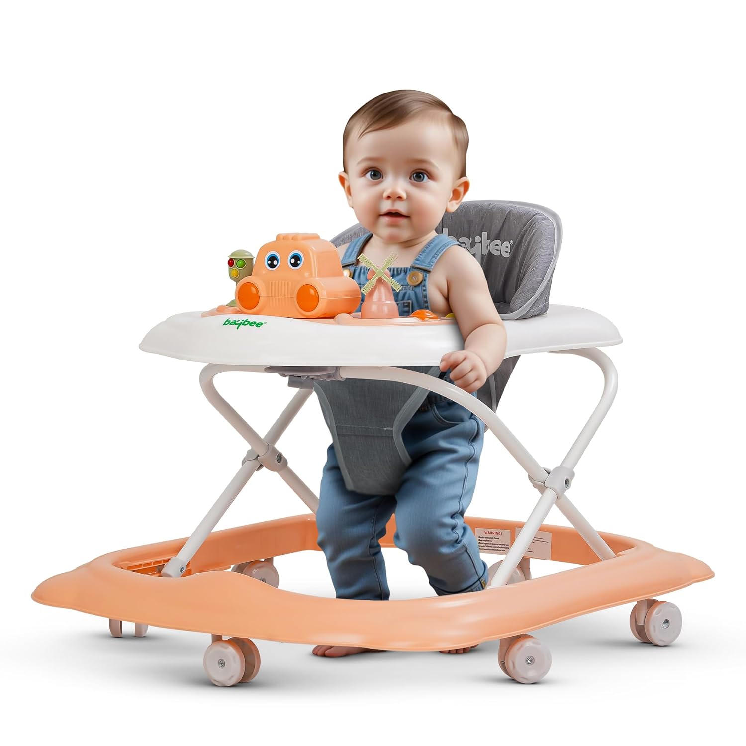 Baybee Hugzy Baby Walker, Foldable Kids Walker with 2 Height Adjustable & 360° Wheels | Activity Walker for Baby with Detachable Food & Musical Toy Tray