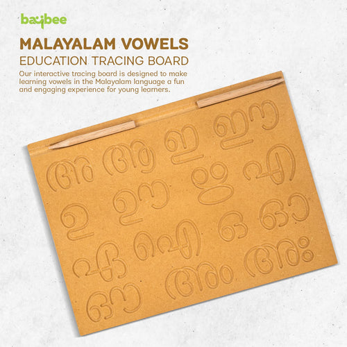 BAYBEE Kids Educational Wooden Malayalam Vowels Learning Handwriting & Reading Practice Tracing Puzzle Board with Pencil BAYBEE