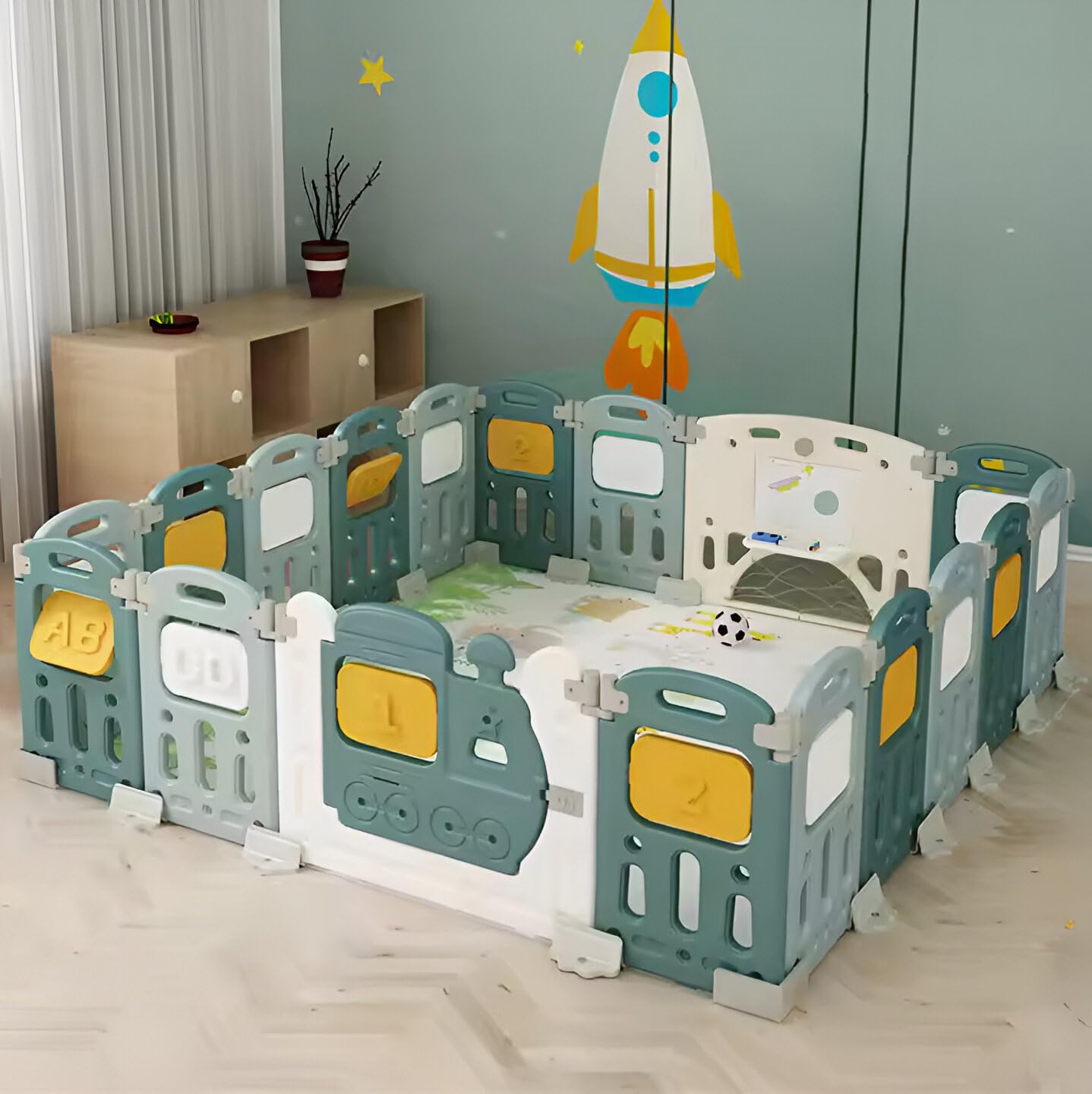 Baybee Train Kids Playpen for Babies Foldable Baby Play Area Indoor Setup with Safety Lock (18 Panels) BAYBEE