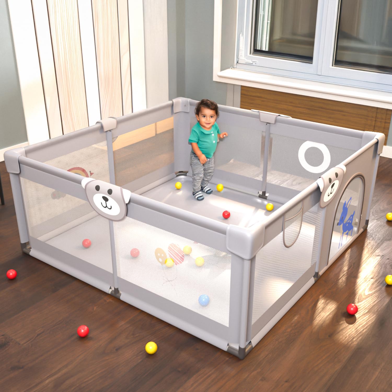 Baybee Foldable Baby Playpen with Safety Lock & Suction Cups - Portable Playard for Toddlers (132x132 CM)