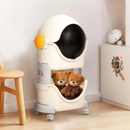 BAYBEE Astronaut Toy Storage Organizer for Kids 2-Level Detachable Rolling Cart with Center-Locking Wheels BAYBEE