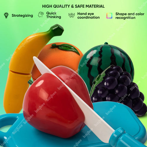BAYBEE Fruit Toys Set For Kids|5Pcs Realistic Sliceable Fruits Cutting Play Toy|Fruits For Kids Toys With Knife & Cutting Board BAYBEE