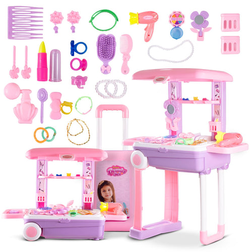 Pretend Play Fashion 3 in 1 Beauty Makeup Kit with Dressing Table Set Toys for Kids Girls BAYBEE