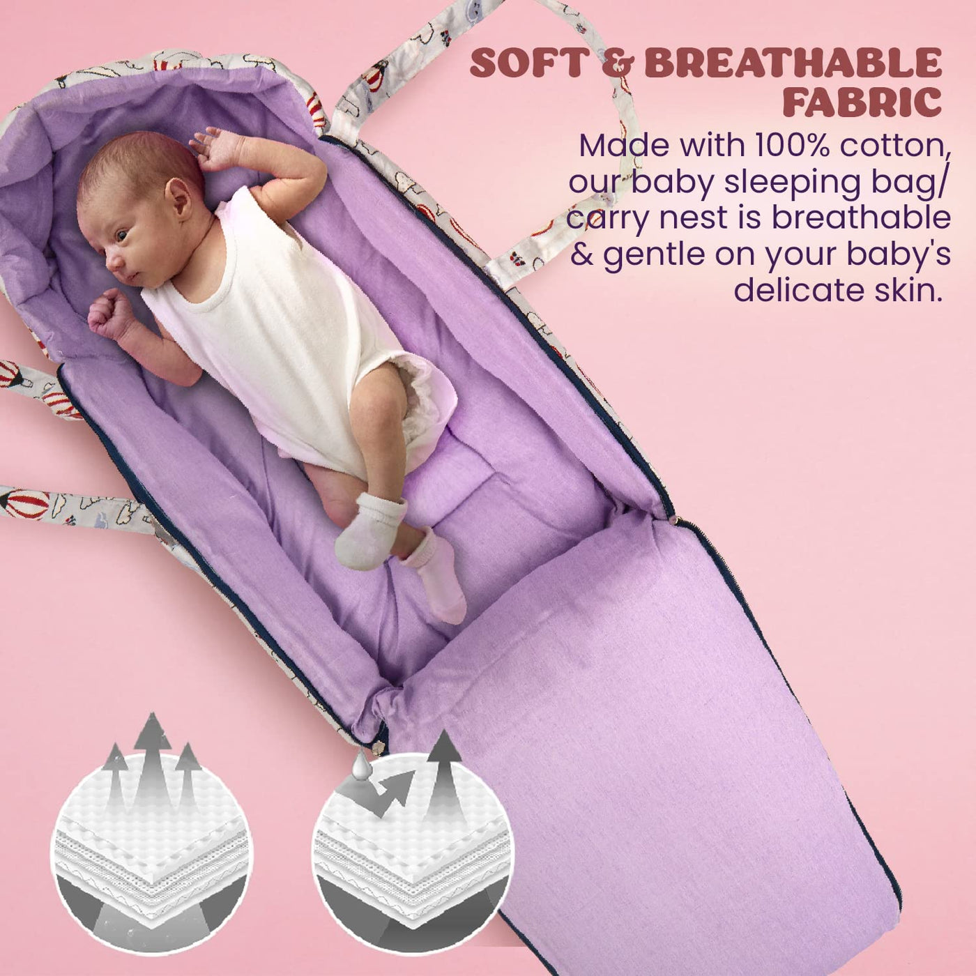 BAYBEE Freya Luxury Casey Sleeping Carry Bag, Cotton Baby Bed Cum