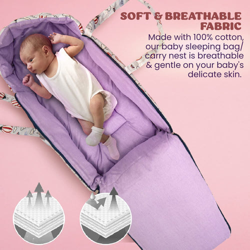 BAYBEE Freya Luxury Casey Sleeping Carry Bag, Cotton Baby Bed Cum Carry Bed, Printed Baby Sleeping Bag for Kids-Infant Portable Bassinet BAYBEE
