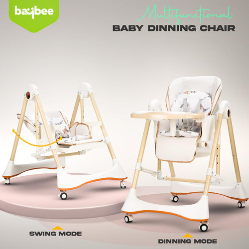 Baybee Nivio Convertible 3-in-1 Baby High Chair for Kids, Baby Swing Chair with 5 Height Adjustable, Footrest, Tray, 160° Recline, Safety Belt & Wheels Baybee India