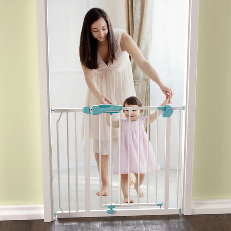 Baybee Auto Close Baby Safety Gate for Kids, Extra Tall Baby Fence Barrier Dog Gate with Easy Walk-Thru Child Gate | Baby Gate for House, Stairs, Door | Safety Gate for Baby (Green (75-85 +10cm)) Baybee India