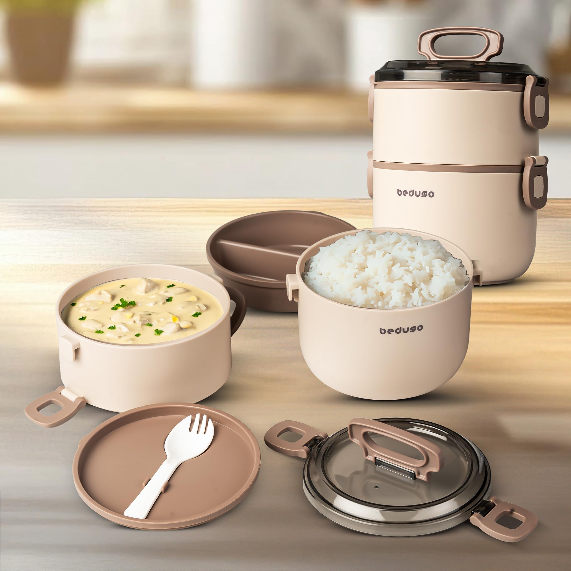 Baybee Beduso Lunch Box for Kids & Adults with Spoon (2000ml)