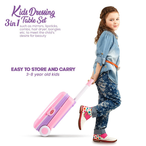 Pretend Play Fashion 3 in 1 Beauty Makeup Kit with Dressing Table Set Toys for Kids Girls BAYBEE