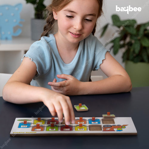 BAYBEE Toddlers Train Theme with Passenger & Months Name Educational Learning Knob Pegged Puzzle for Kids Early Reading Practice Toy for Pre-Schoolers BAYBEE