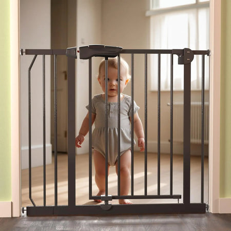 Baybee Auto Close Baby Safety Gate, Durable Staircase Kids Safety Baby Fence Dog Gate Barrier with Easy Walk Child Gate (Black+10Cm) BAYBEE