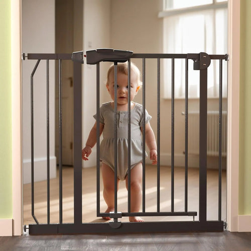 Baybee Auto Close Baby Safety Gate, Durable Staircase Kids Safety Baby Fence Dog Gate Barrier with Easy Walk Child Gate (Black+10Cm) BAYBEE