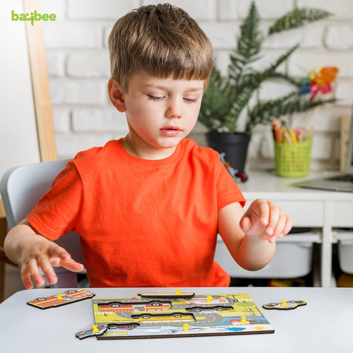 Baybee Transport Vehicle Wooden Puzzle Games for Kids with Easy Pulling Knob 7 Pcs BAYBEE