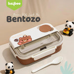 Baybee Panda Tiffin Box Stainless Steel Lunch Box with 3 Compartments with Spoon & Fork (900ml) BAYBEE