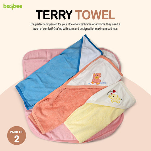 BAYBEE Pure Cotton Baby Terry Towel for New Born Babies, Washable Absorbent Soft Swaddle Wrapper for Baby (Pack of 2) BAYBEE