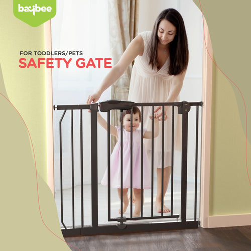 Baybee Auto Close Baby Safety Gate, Durable Staircase Kids Safety Baby Fence Dog Gate Barrier with Easy Walk Child Gate (Black+10Cm) BAYBEE