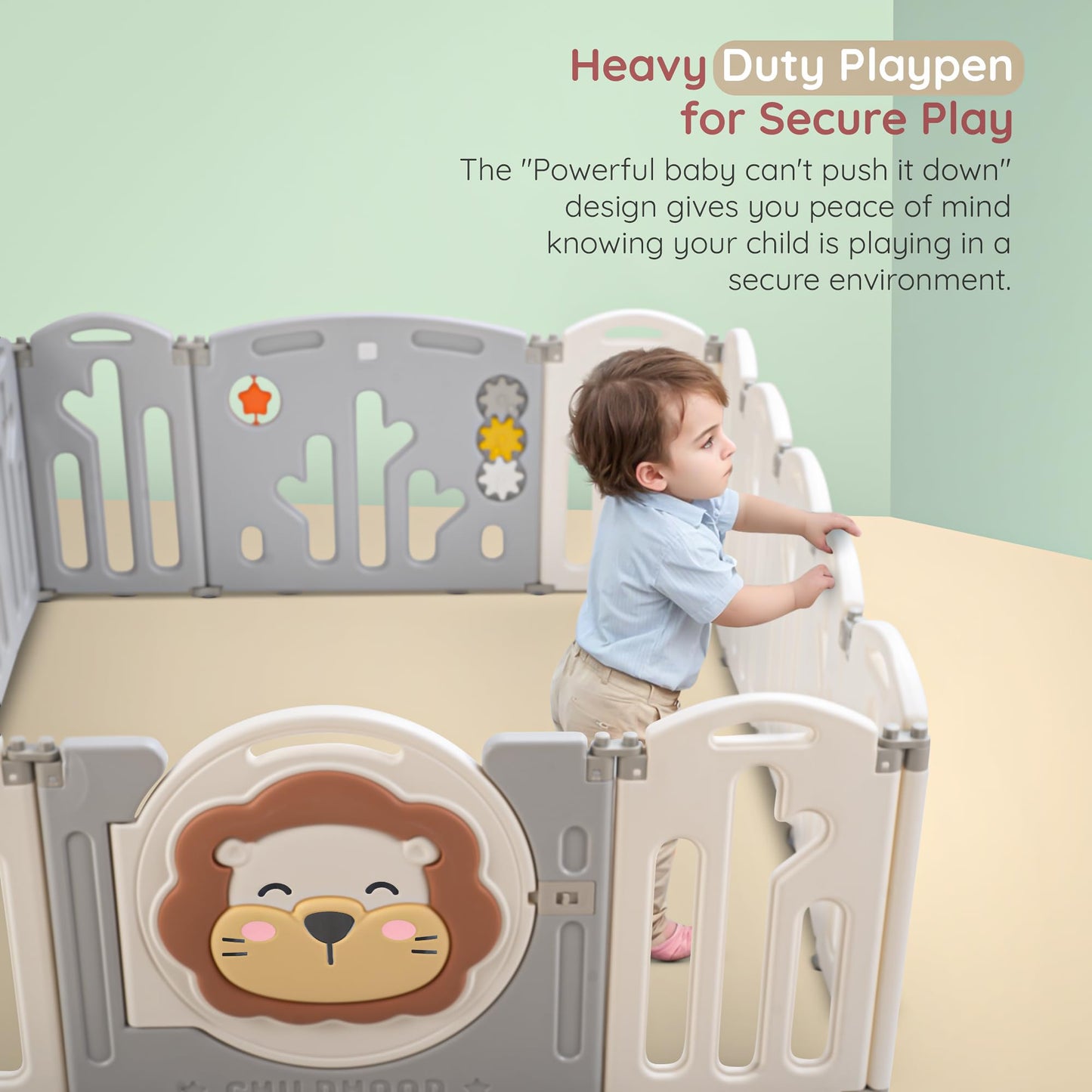 Baybee Lion Kids Playpen for Babies Foldable Baby Play Area Indoor Setup (16 Panels) BAYBEE