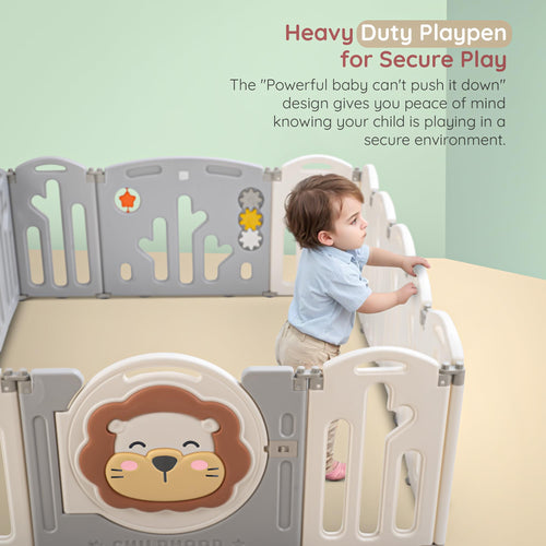 Baybee Lion Kids Playpen for Babies Foldable Baby Play Area Indoor Setup (16 Panels) BAYBEE