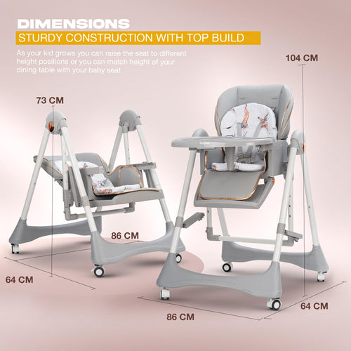 Baybee Nivio Convertible 3-in-1 Baby High Chair for Kids, Baby Swing Chair with 5 Height Adjustable, Footrest, Tray, 160° Recline, Safety Belt & Wheels Baybee India