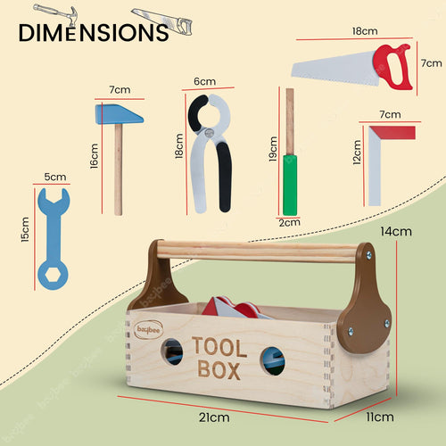 Baybee Wooden Toy Tool Kit Set for Kids | Mechanical Construction Toy Set DIY Educational Play Set | Carpenter Pretend Play Large Tool Kit for Kids | 6 Wooden Tools with Box Set for 3+ Years Baybee India