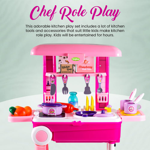 Kitchen King 2 in 1 Set for Kids, Portable Pretend Play Little Chef Set Toys BAYBEE