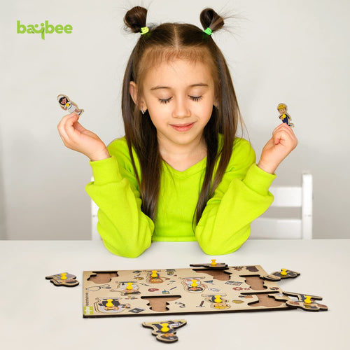 BAYBEE Community Helpers Wooden Puzzle Games for Kids with Easy Pulling Knob 10 Pcs BAYBEE