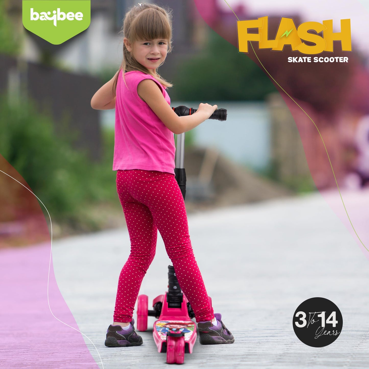 Baybee Flash Scooter for Kids with Foldable & Height Adjustable Handle & Extra-Wide LED PU Wheels & Brake