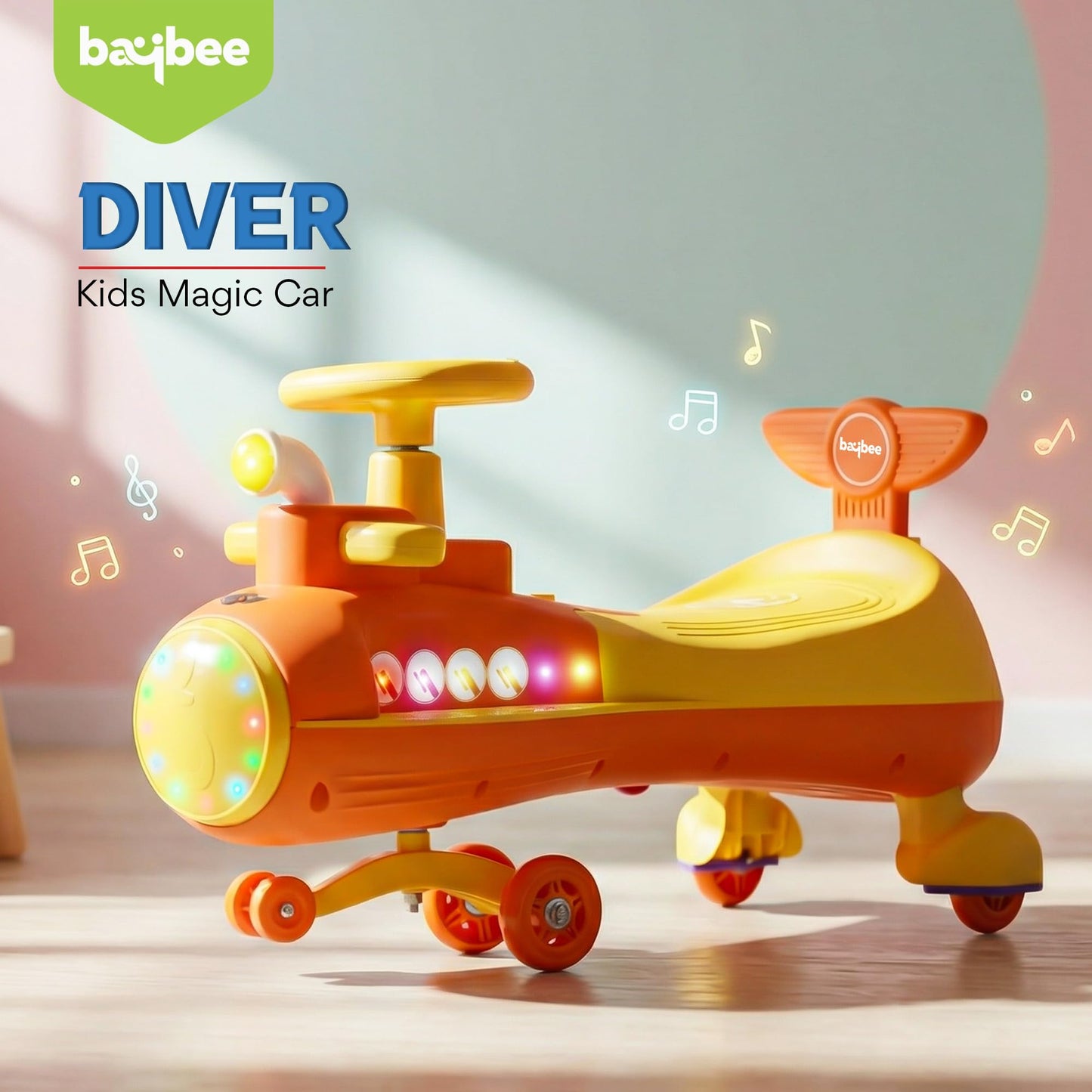 Baybee Diver Baby Swing Cars for Kids Twister Ride on Kids Car with RGB Lights - Baybee India