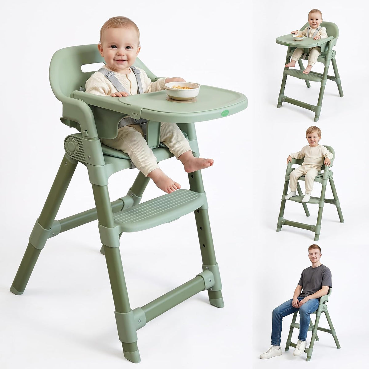 Baybee High Chair for Baby with 2 in 1 Removable Food & Toy Tray, Adjustable Height,