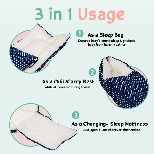 BAYBEE 3 in 1 Baby's Cotton Bed Cum Carry Bed, Printed Baby Sleeping Bag-Baby Bed BAYBEE