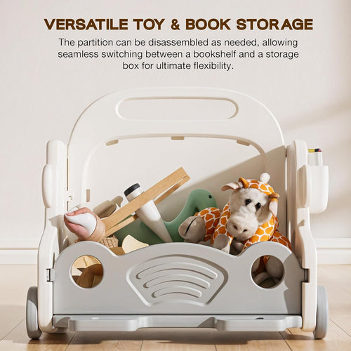 Baybee 3 in 1 Baby Push Walker for Kids, Bookshelf for Kids Room, 3-Tier Toy Book Storage Rack, Toy Organizer, Creative Drawing Board with Pen Holder BAYBEE