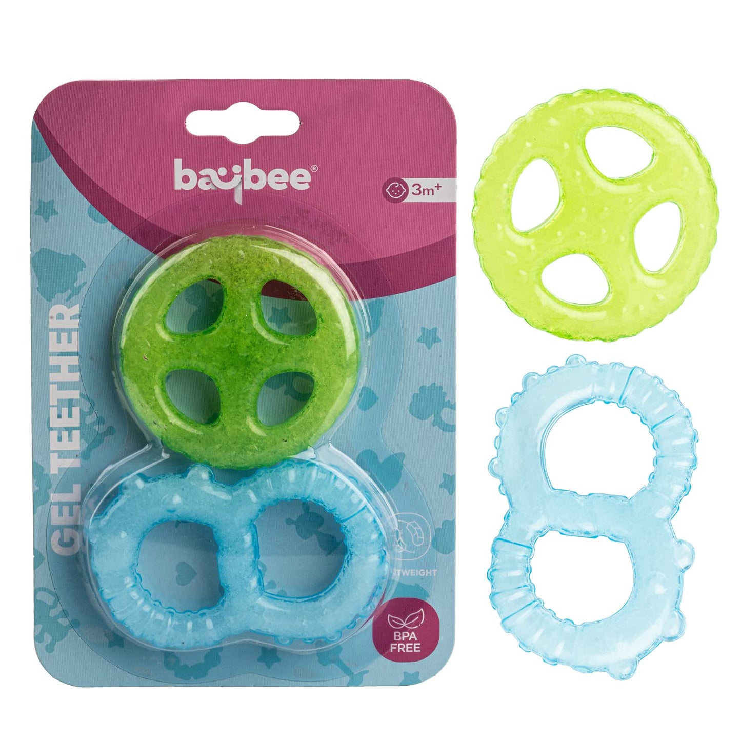 Baybee Natural Silicone Baby Teether for 3-12 Months Soft Circle Shape Safe Teething Toy for Infants (Pack of 2) BAYBEE