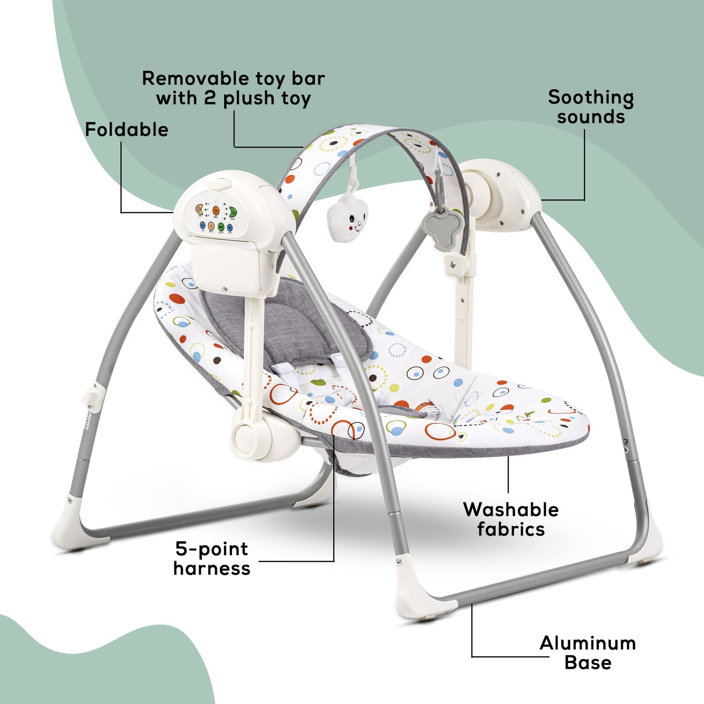 Baybee Elora Automatic Electric Baby Swing Cradle with 3 Point Safety Belt & Removable Baby Toys