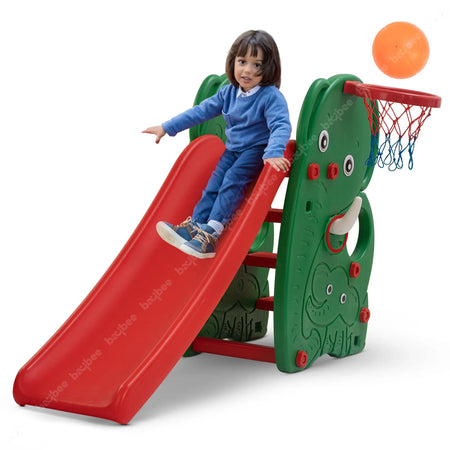 Baybee Foldable 3 in 1 Elephant Baby Garden Slider for Kids, Plastic Slides for Kids with Basketball Hook & Ball BAYBEE