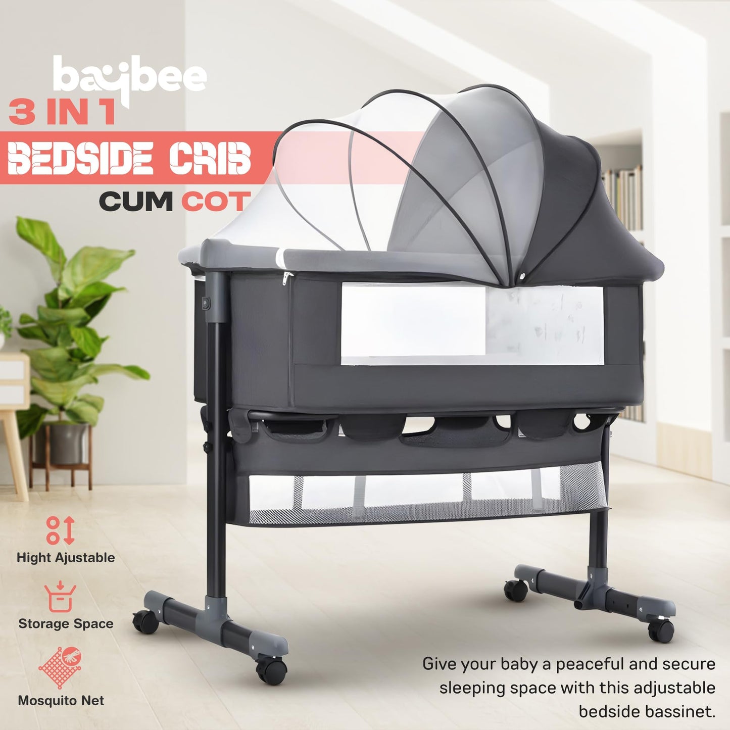 Get Now Baby Bedside Crib Safe Comfortable Bed Cot Bassinet for