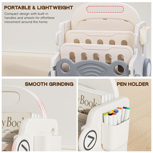 Baybee 3 in 1 Baby Push Walker for Kids, Bookshelf for Kids Room, 3-Tier Toy Book Storage Rack, Toy Organizer, Creative Drawing Board with Pen Holder BAYBEE