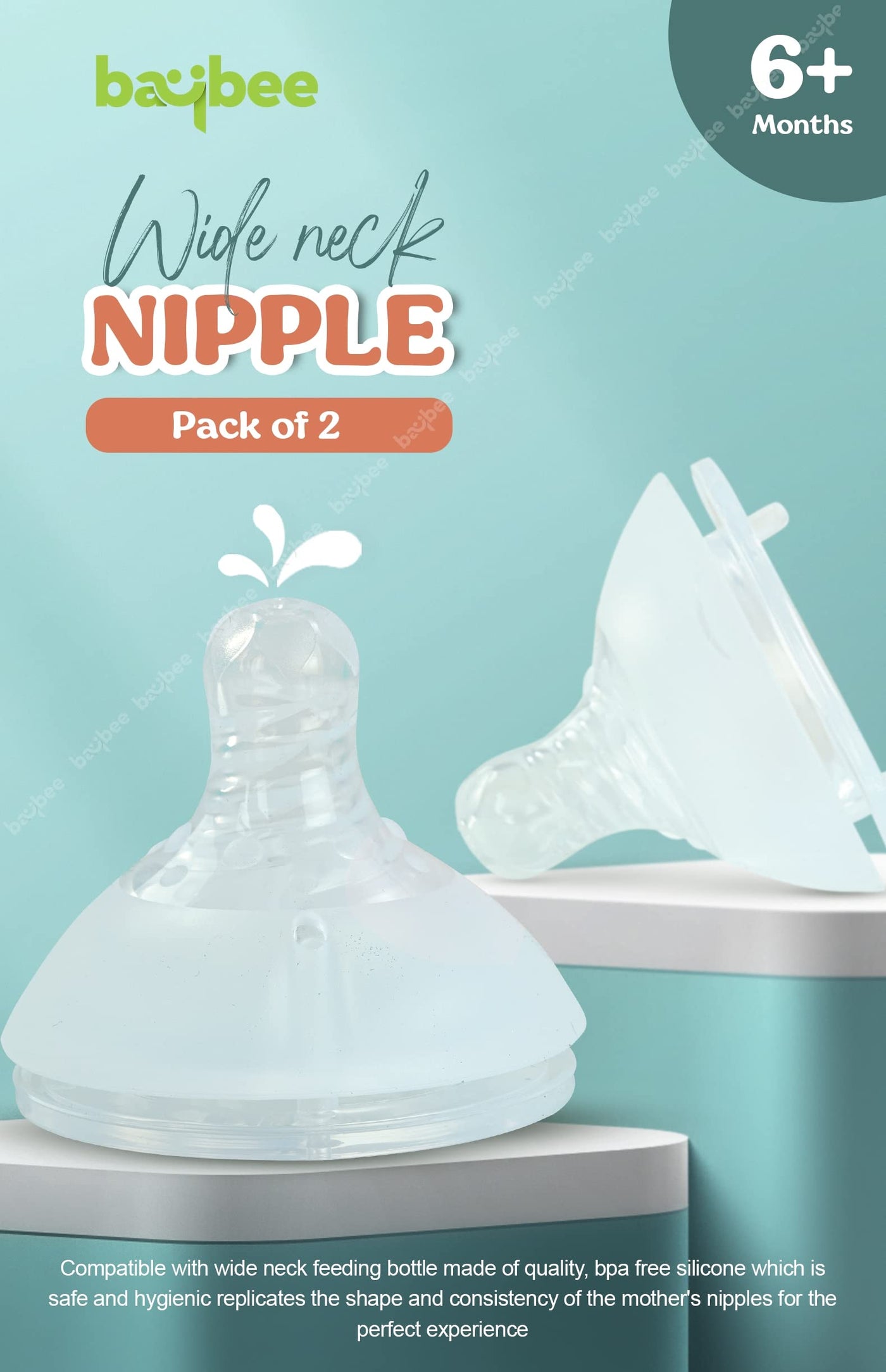 Baybee Wide Neck Baby Bottle Silicone Nipple Natural Flow Rate