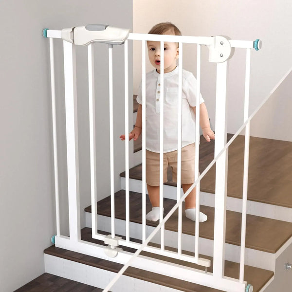 Baybee Auto-Close Baby Safety Gate, Extra Tall Walk-Thru Child Gate for Stairs (White, 75–85 cm)
